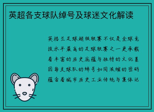 英超各支球队绰号及球迷文化解读